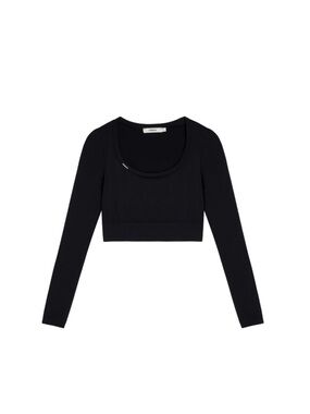 PANGAIA Black Plant-Stretch Motion Low Impact Cropped Long Sleeve Top Size S